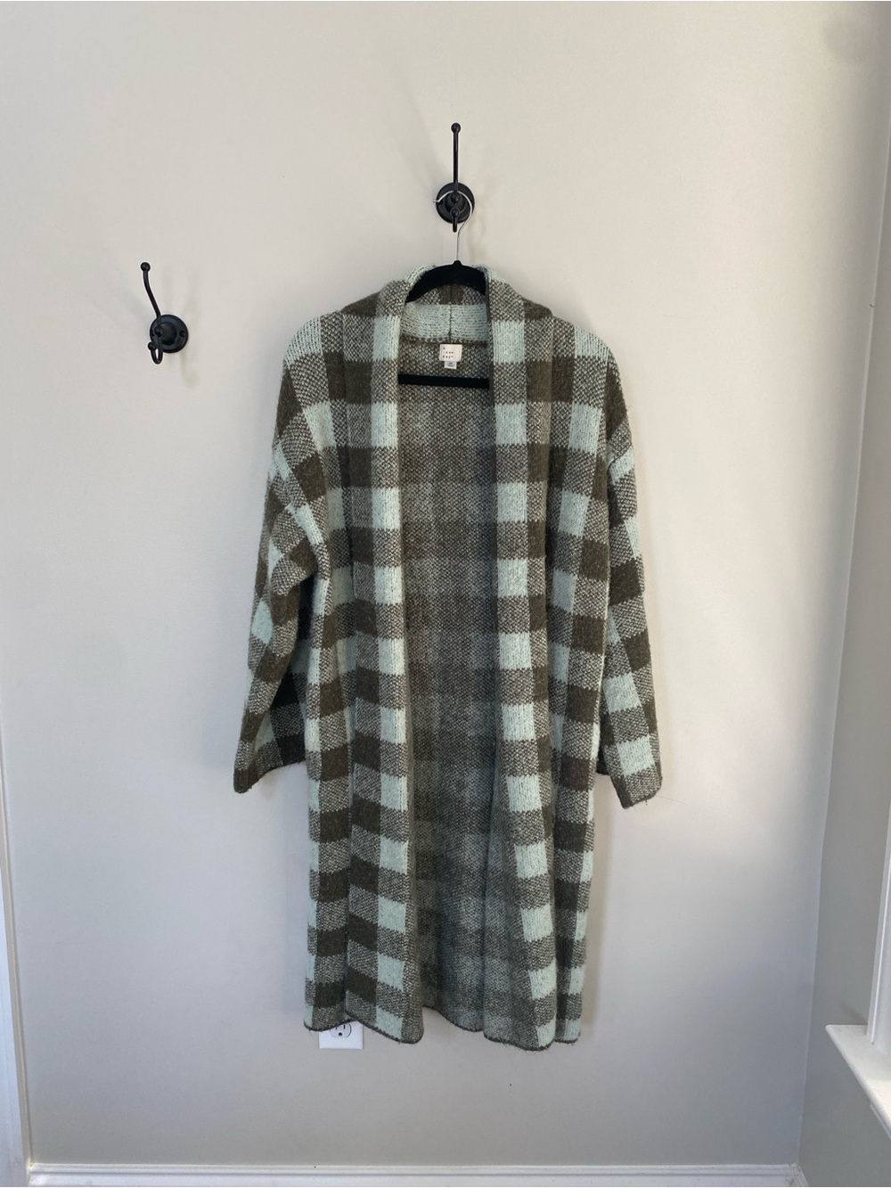 Cozy Open-Front Colorado Plaid Cardigan Coatigan - Olive & Cream